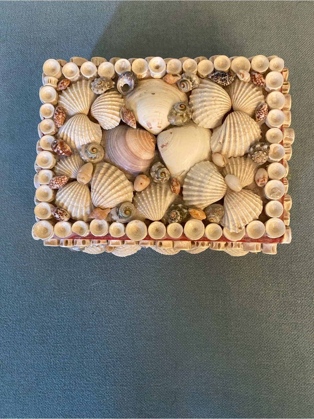 Vintage Folk Art Seashell Treasure Chest Trinket Jewelry Box | Nautical Boho 4x6